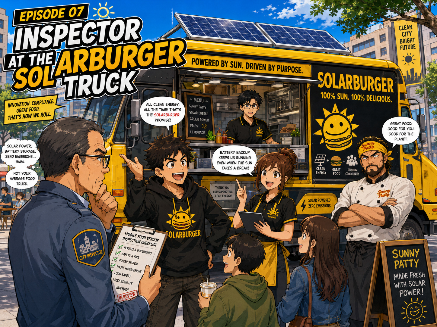 Manga panel of Sunny Patty appearing on a laptop screen at City Hall while the operator closes it quickly.